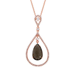 0.35ct Diamond & 3.30ct Smokey Topaz 14k White Gold Pendant