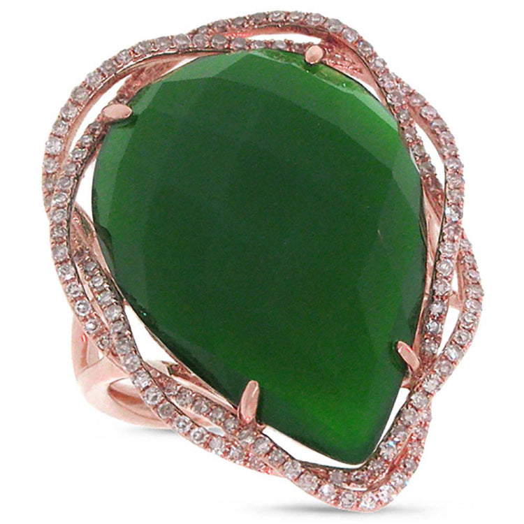 0.38ct Diamond & 13.49ct Green Agate 14k Rose Gold Ring