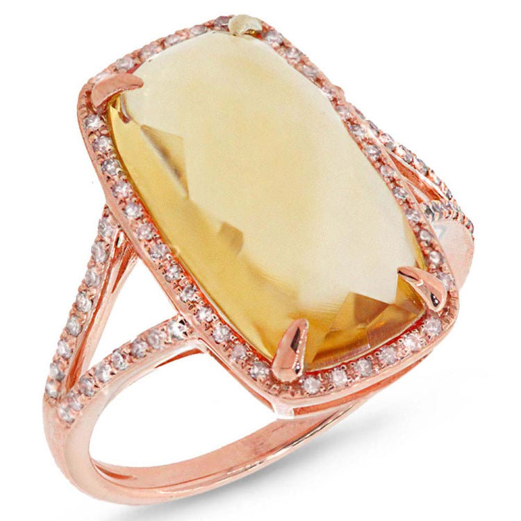 0.23ct Diamond & 6.19ct Citrine 14k Rose Gold Ring