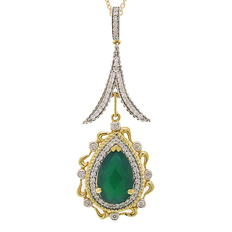 0.46ct Diamond & 3.04ct Green Agate 14k Two-tone Gold Pendant