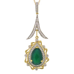 0.46ct Diamond & 3.04ct Green Agate 14k Two-tone Gold Pendant