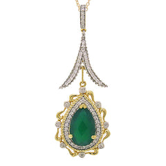 0.46ct Diamond & 3.04ct Green Agate 14k Two-tone Gold Pendant
