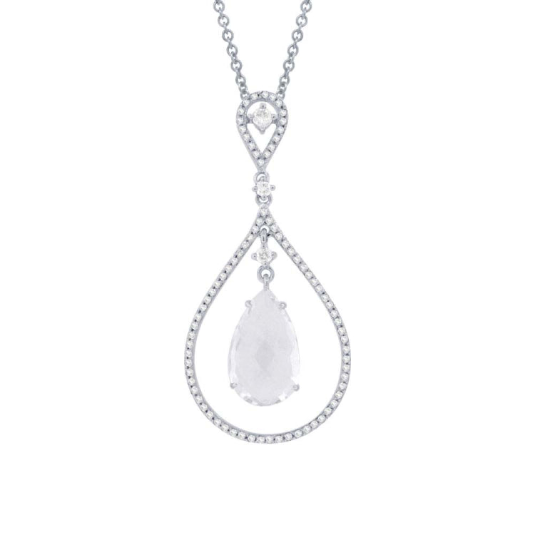 0.35ct Diamond & 3.18ct White Topaz 14k White Gold Pendant