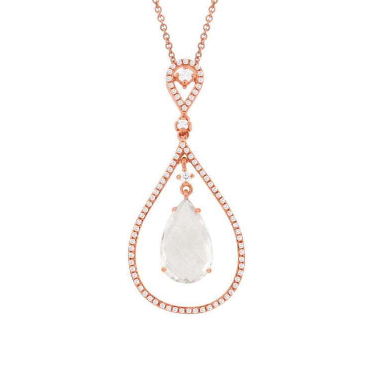 0.35ct Diamond & 3.18ct White Topaz 14k Rose Gold Pendant