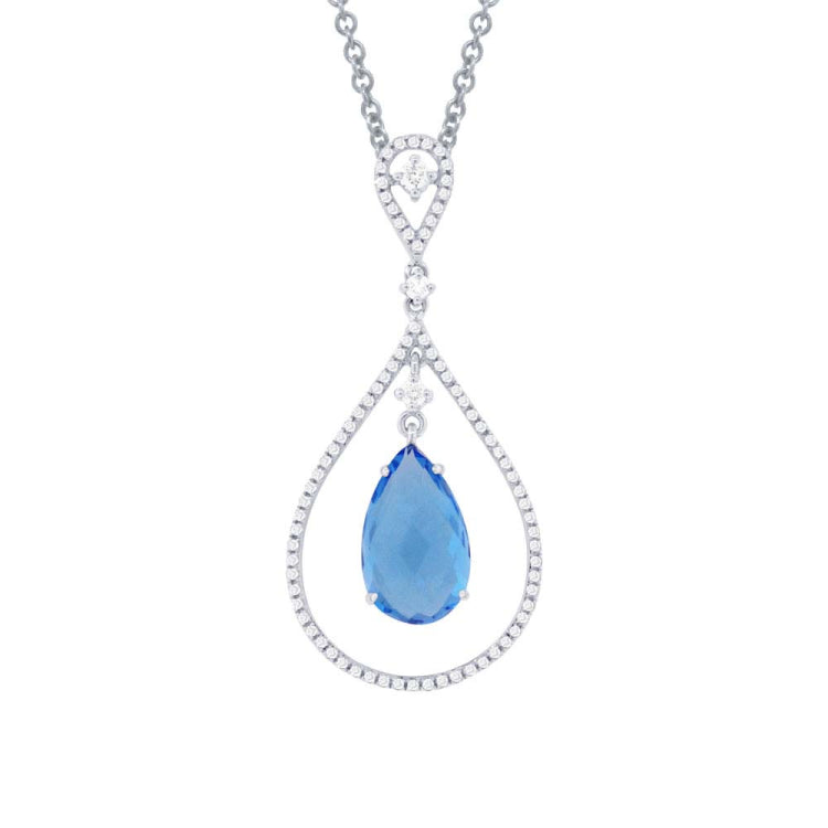 0.35ct Diamond & 4.13ct Blue Topaz 14k White Gold Pendant