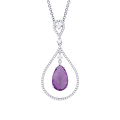 0.35ct Diamond & 3.17ct Amethyst 14k White Gold Pendant