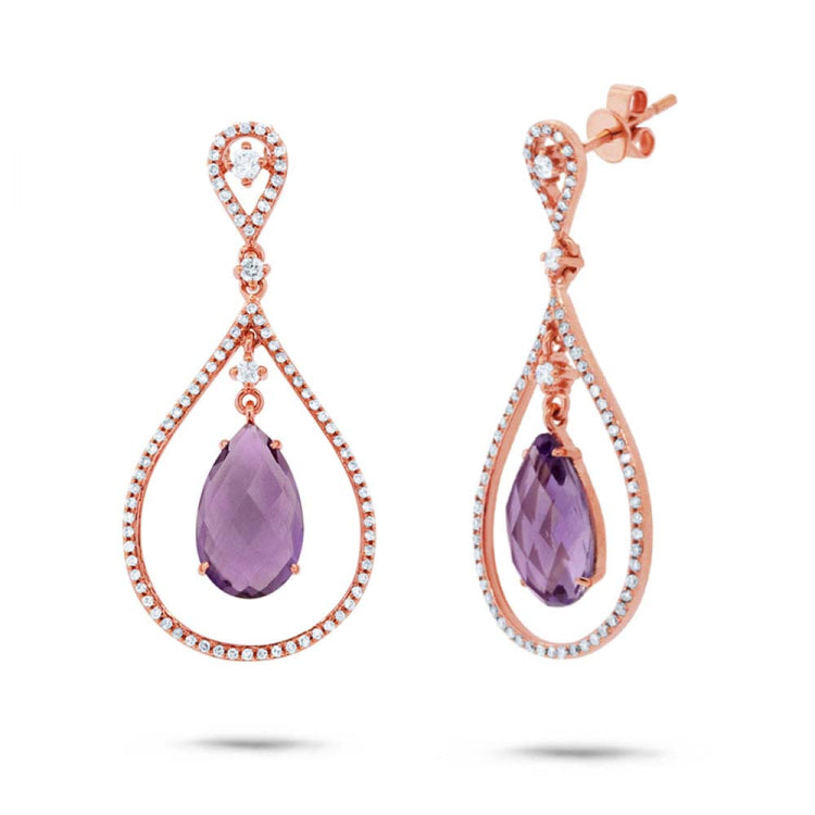0.54ct Diamond & 4.36ct Amethyst 14k Rose Gold Earring