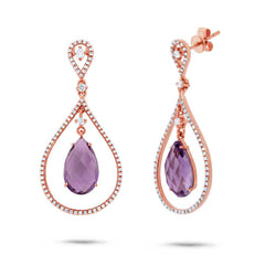 0.54ct Diamond & 4.36ct Amethyst 14k Rose Gold Earring