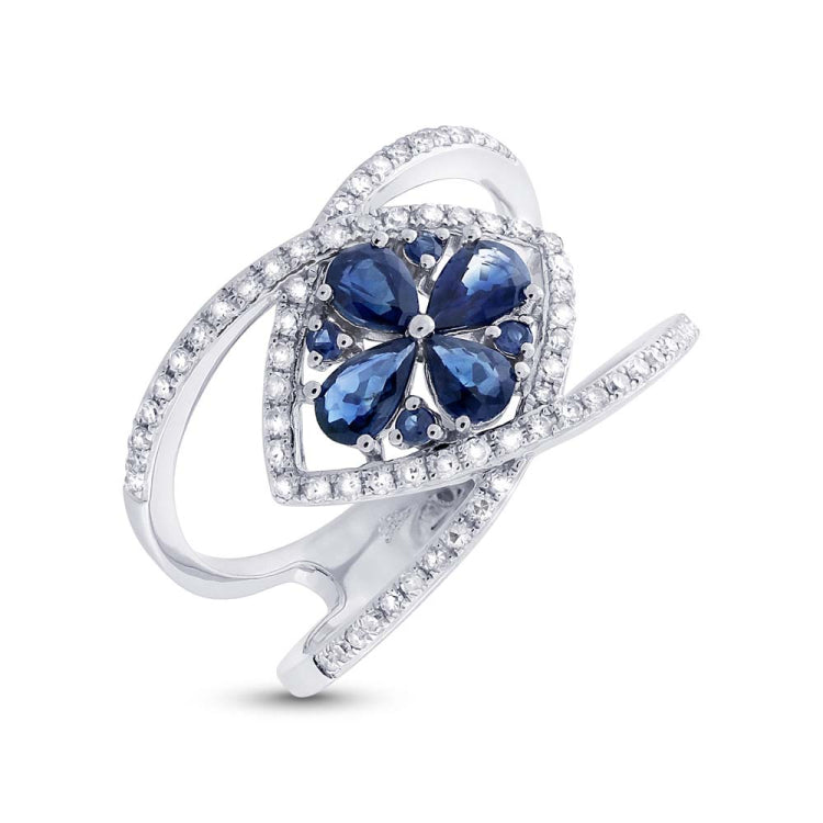 0.34ct Diamond & 0.92ct Blue Sapphire 14k White Gold Ring