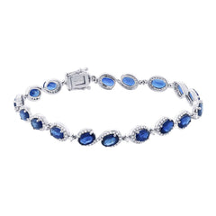 1.00ct Diamond & 11.17ct Blue Sapphire 14k White Gold Bracelet