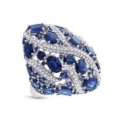 0.81ct Diamond & 9.09ct Blue Sapphire 14k White Gold Ring