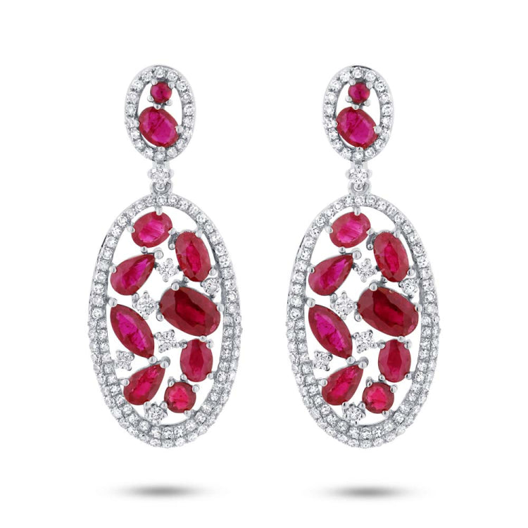 1.12ct Diamond & 4.62ct Ruby 14k White Gold Earring