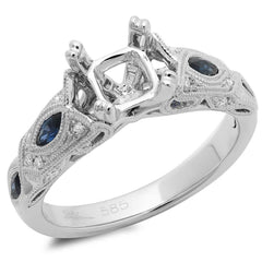 0.09ct Diamond & 0.40ct Blue Sapphire 14k White Gold Semi-mount Ring
