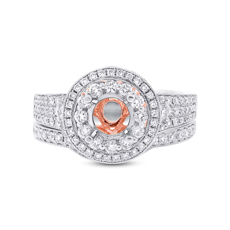 0.88ct 14k Two-tone Rose Gold Diamond Semi-mount Ring 2-pc