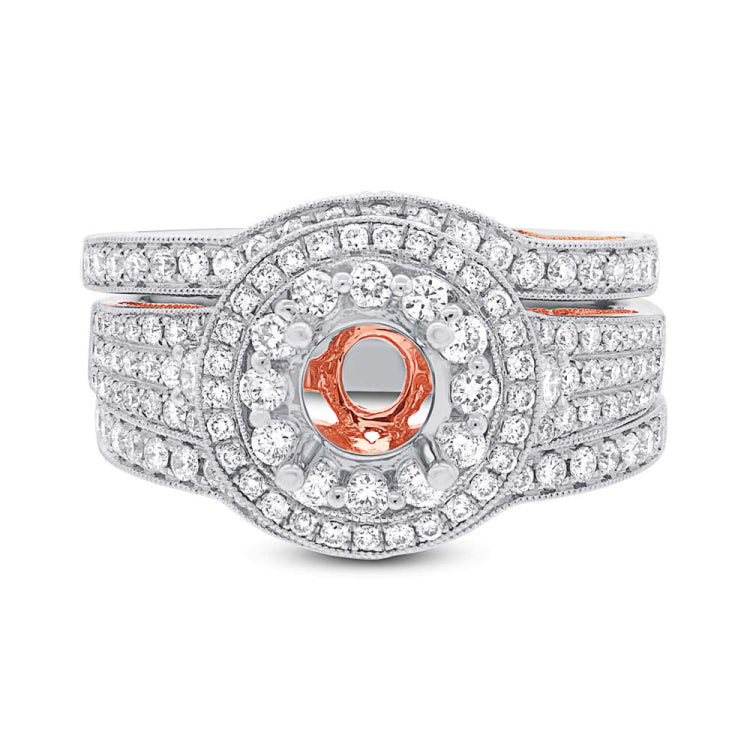 1.09ct 14k Two-tone Rose Gold Diamond Semi-mount Ring 3-pc