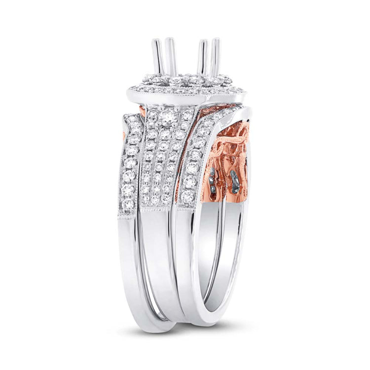1.09ct 14k Two-tone Rose Gold Diamond Semi-mount Ring 3-pc