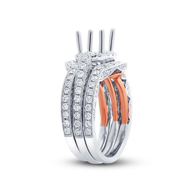 1.64ct 14k Two-tone Rose Gold Diamond Semi-mount Ring 3-pc