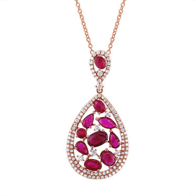 0.60ct Diamond & 2.81ct Ruby 14k Rose Gold Pendant