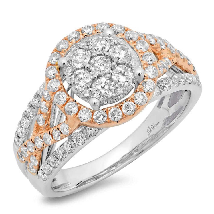 1.02ct 14k Two-tone Rose Gold Diamond Cluster Engagement Ring