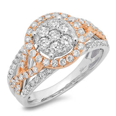 1.02ct 14k Two-tone Rose Gold Diamond Cluster Engagement Ring