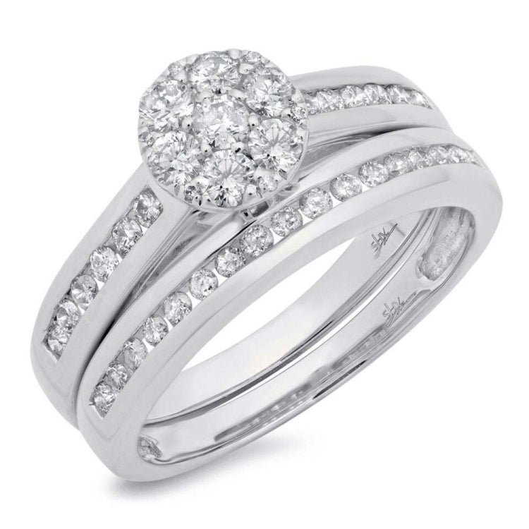0.76ct 14k White Gold Diamond Cluster Wedding Set