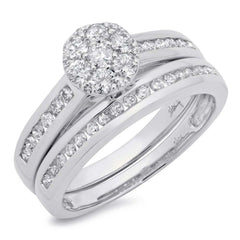 0.76ct 14k White Gold Diamond Cluster Wedding Set