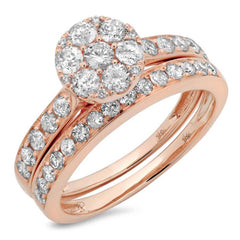 1.25ct 14k Rose Gold Diamond Cluster Wedding Set
