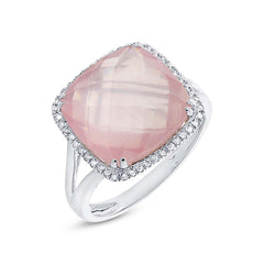 0.12ct Diamond & 8.68ct Rose Quartz 14k White Gold Ring Size 8