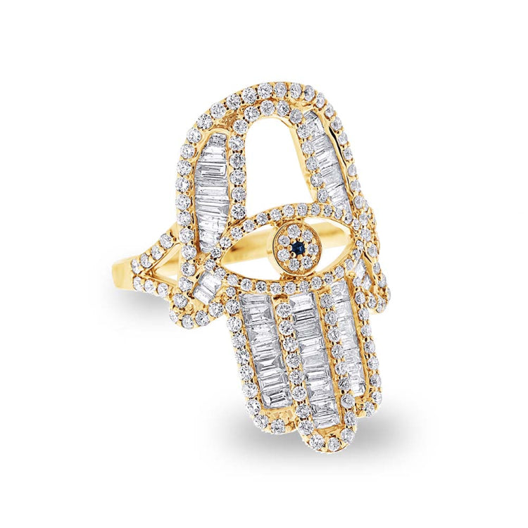 1.64ct 14k Yellow Gold Diamond Hamsa Ring