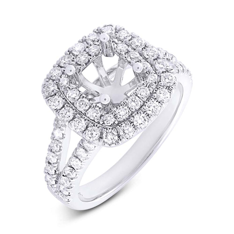 0.91ct 14k White Gold Diamond Semi-mount Ring for 6.5x6.5mm Center