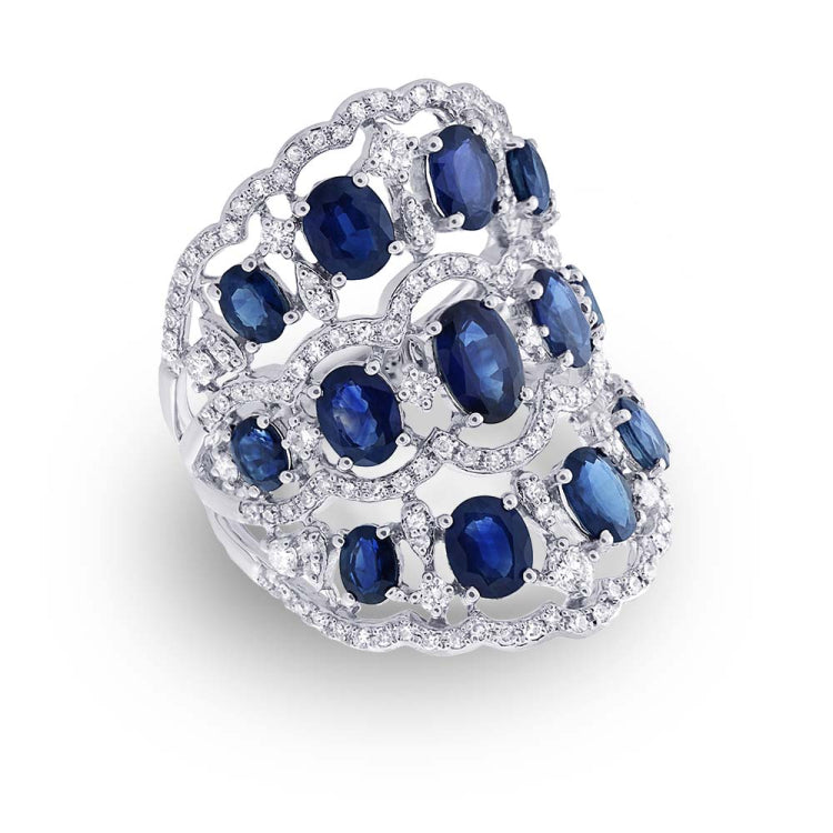 1.04ct Diamond & 4.46ct Blue Sapphire 14k White Gold Ring