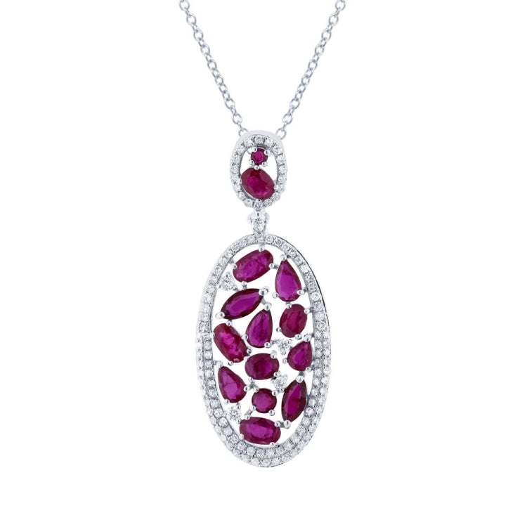 0.60ct Diamond & 2.88ct Ruby 14k White Gold Pendant