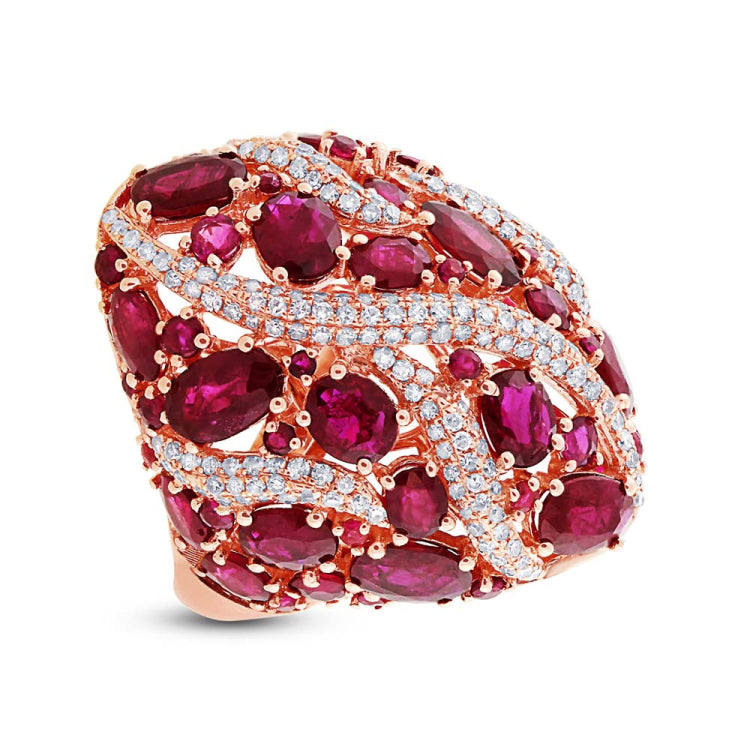 0.81ct Diamond & 8.17ct Ruby 14k Rose Gold Ring
