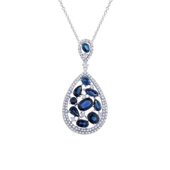 0.60ct Diamond & 3.17ct Blue Sapphire 14k White Gold Pendant