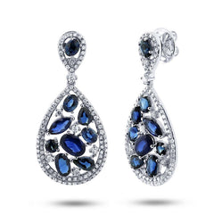 1.09ct Diamond & 5.34ct Blue Sapphire 14k White Gold Earring