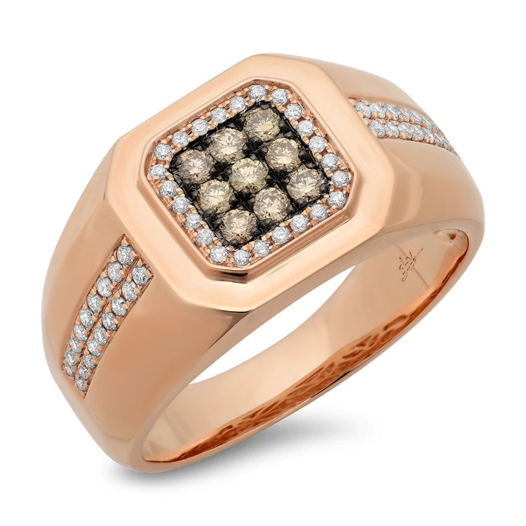 0.57ct 14k Rose Gold White & Champagne Diamond Men's Ring Size 9