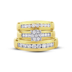 0.96ct 14k Yellow Gold Diamond Trio Set Cluster