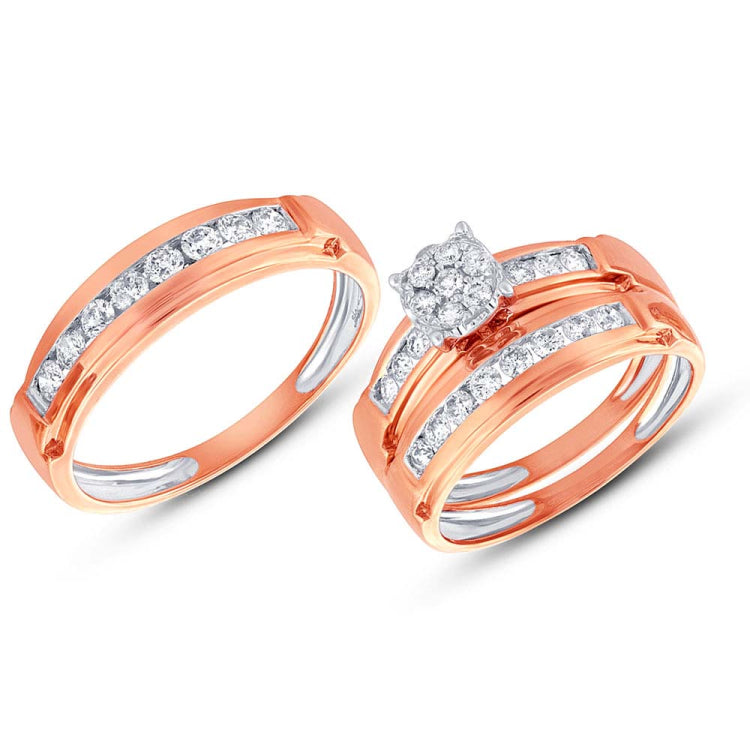 0.96ct 14k Rose Gold Diamond Trio Set Cluster