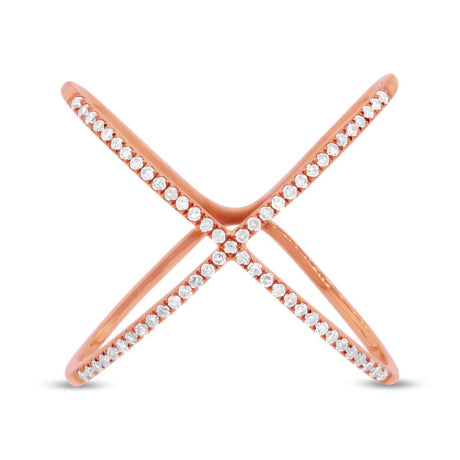 0.18ct 14k Rose Gold Diamond Lady's "X" Ring Size 8.75