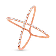 0.18ct 14k Rose Gold Diamond Lady's "X" Ring Size 8.75