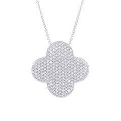 0.63ct 14k White Gold Diamond Pave Clover Necklace
