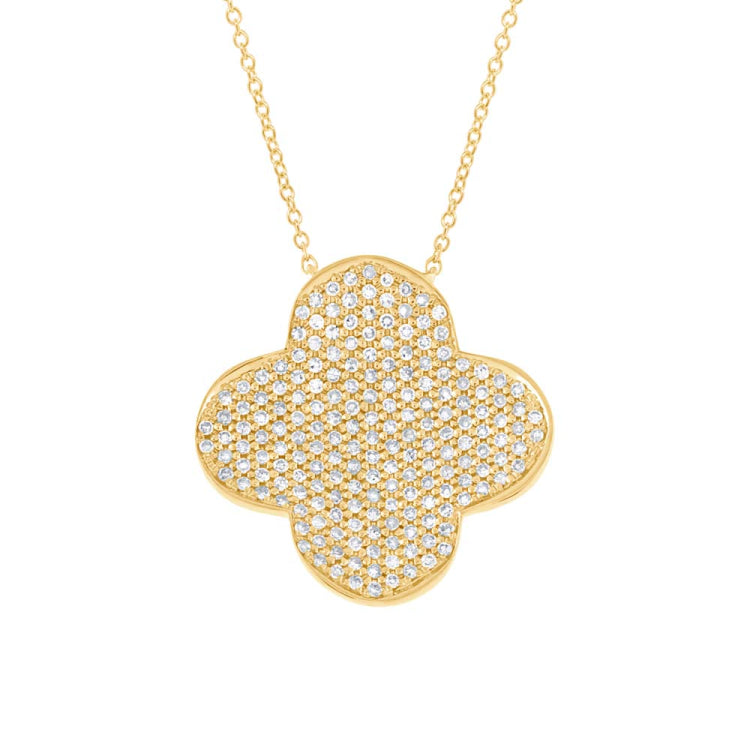 0.63ct 14k Yellow Gold Diamond Pave Clover Necklace