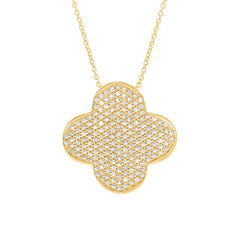 0.63ct 14k Yellow Gold Diamond Pave Clover Necklace