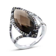0.53ct White & Champagne Diamond & 5.94ct Smokey Topaz 14k White Gold Ring