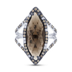 0.53ct White & Champagne Diamond & 5.94ct Smokey Topaz 14k White Gold Ring