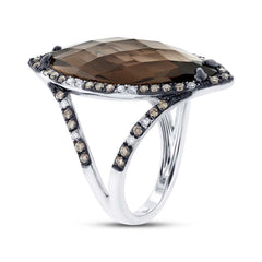 0.53ct White & Champagne Diamond & 5.94ct Smokey Topaz 14k White Gold Ring