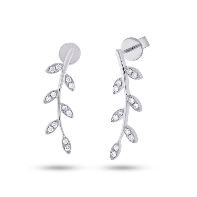 0.19ct 14k White Gold Diamond Leaf Earring