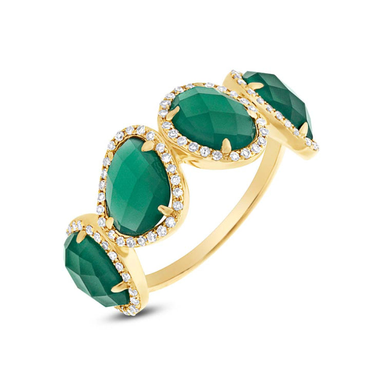0.27ct Diamond & 3.80ct Green Agate 14k Yellow Gold Ring