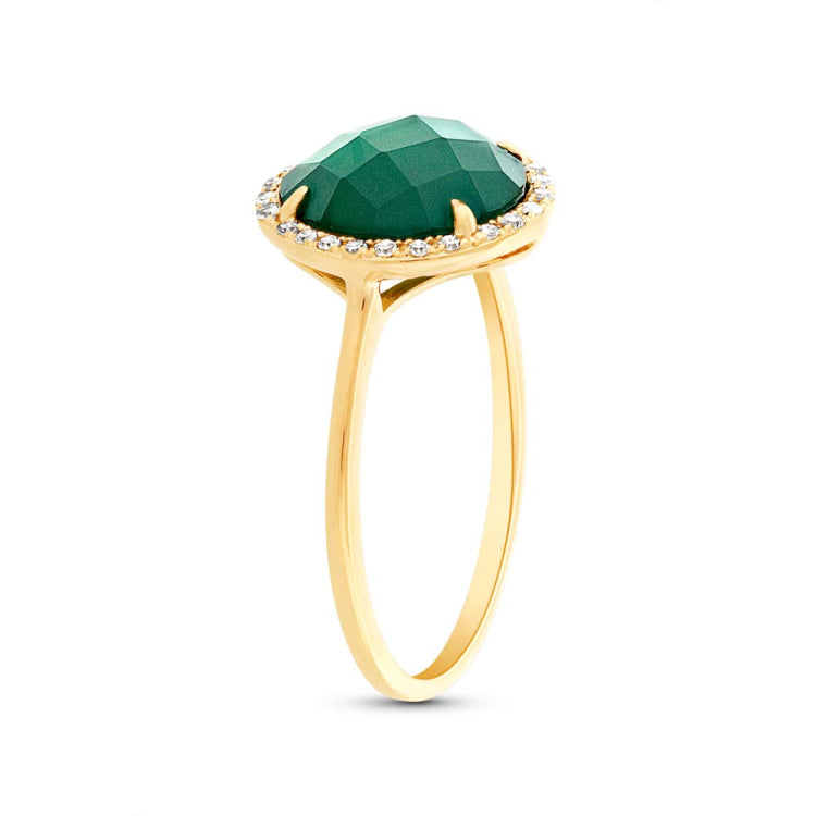 0.13ct Diamond & 1.95ct Green Agate 14k Yellow Gold Ring