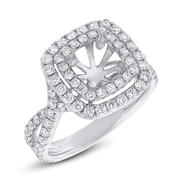 1.24ct 14k White Gold Diamond Semi-mount Ring 6.5x6.5mm Center